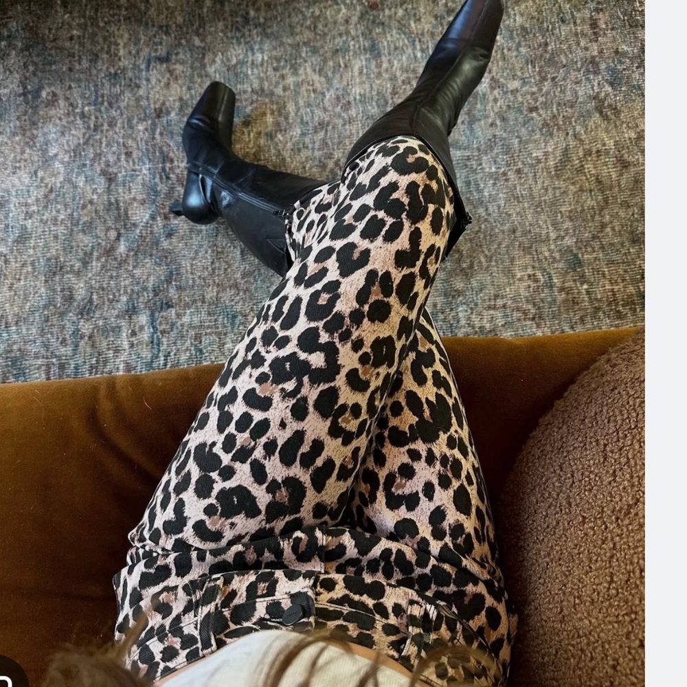 PAIGE Hoxton Straight Ankle Jeans Sahara Leopard Print Made in USA size 25